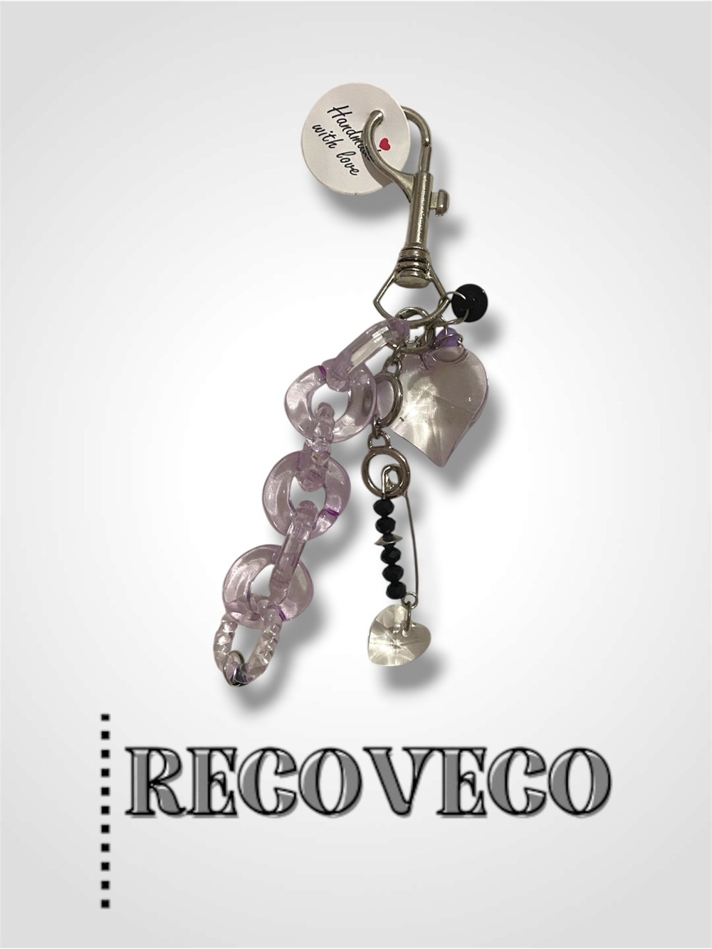 Handmade Upcycled Lilac Heart Charm Keychain